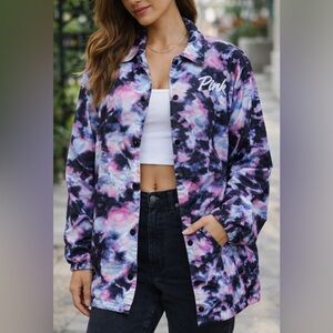 💕 PINK Victoria’s Secret Tie-Dye Coach Jacket • Oversized Streetwear Size M